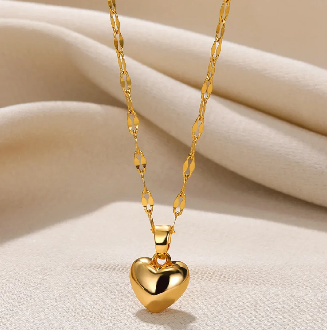 3D 18K Gold Plated Necklace with Solid Heart