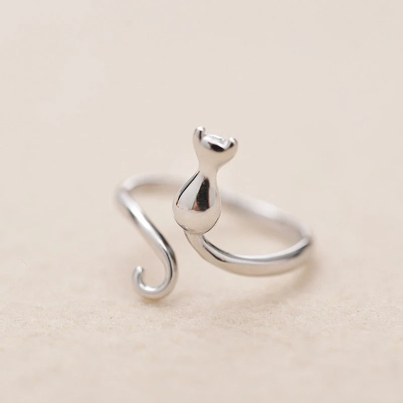 925 Silver Cat Ring - Adjustable Size - Image 2