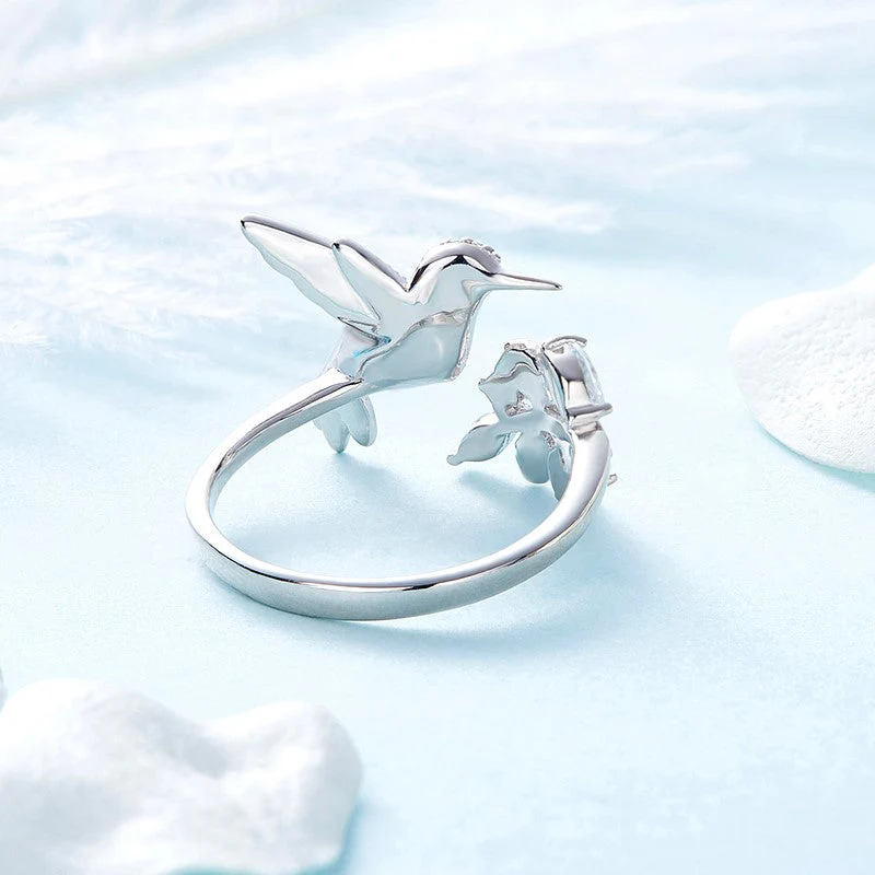 Adjustable Hummingbird Sparkle Ring with Rhinestone Diamond - Image 3