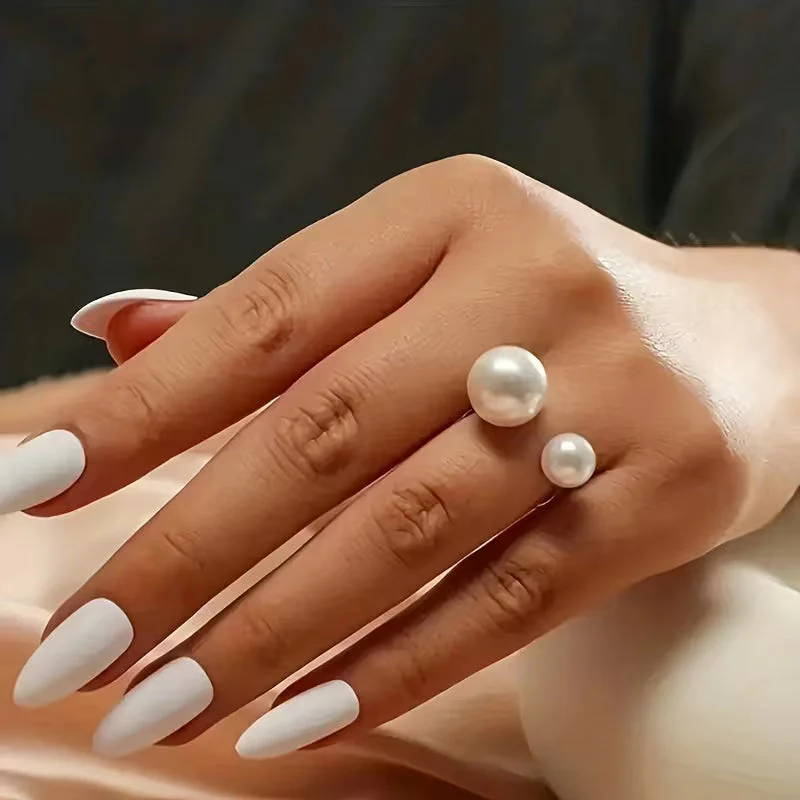 Elegant Adjustable Double Pearl Ring