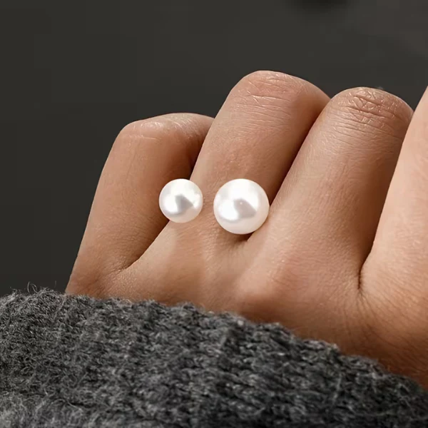Elegant Adjustable Double Pearl Ring - Image 2