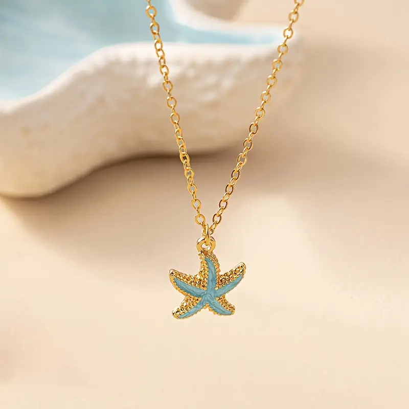 Blue Ocean Starfish Gold Necklace