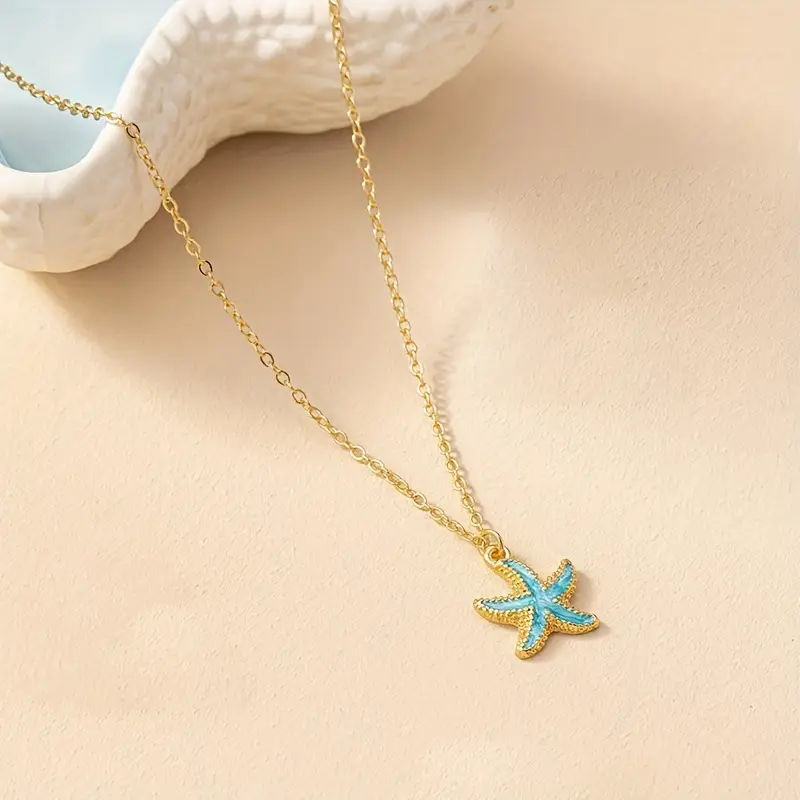 Blue Ocean Starfish Gold Necklace - Image 2