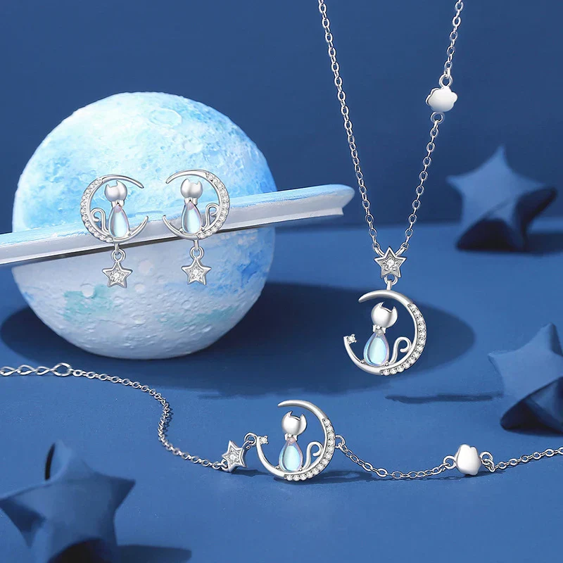 Cat Moon Sterling Silver Necklace - Image 2