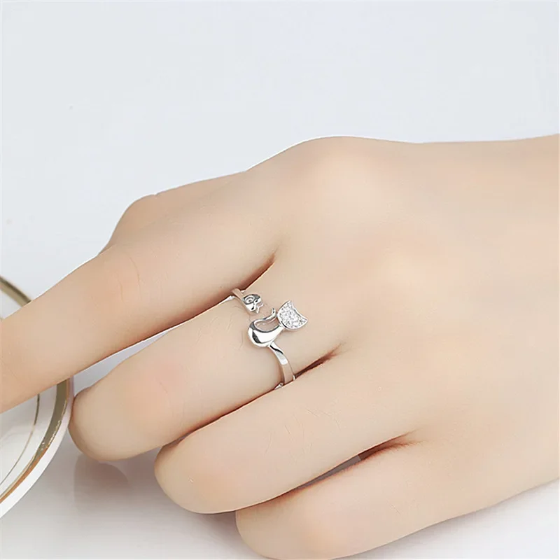 Cute Cat Open Ring – Cubic Zirconia - Image 3