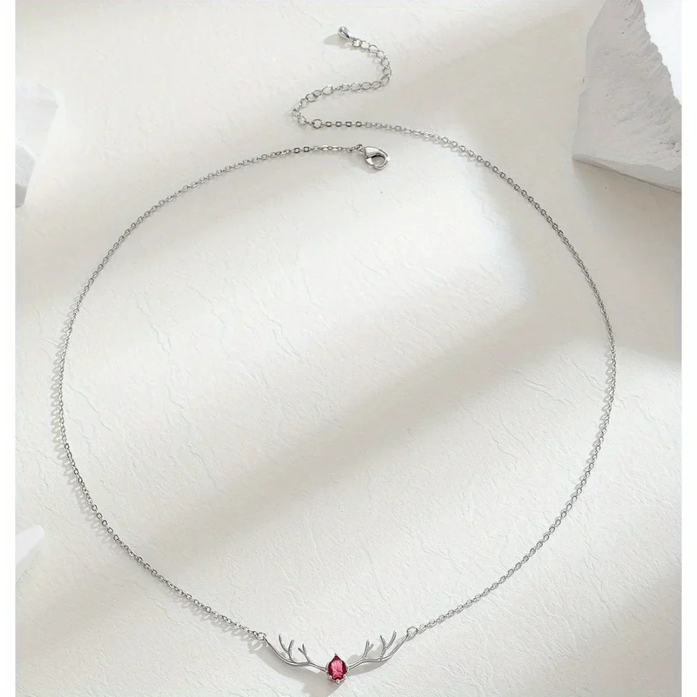 Deer Antler Necklace with Delicate Heart Charm