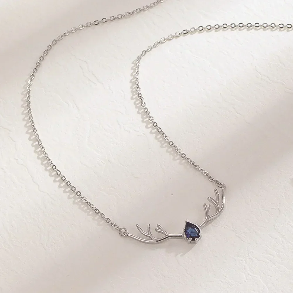 Deer Antler Necklace with Delicate Heart Charm - Image 2