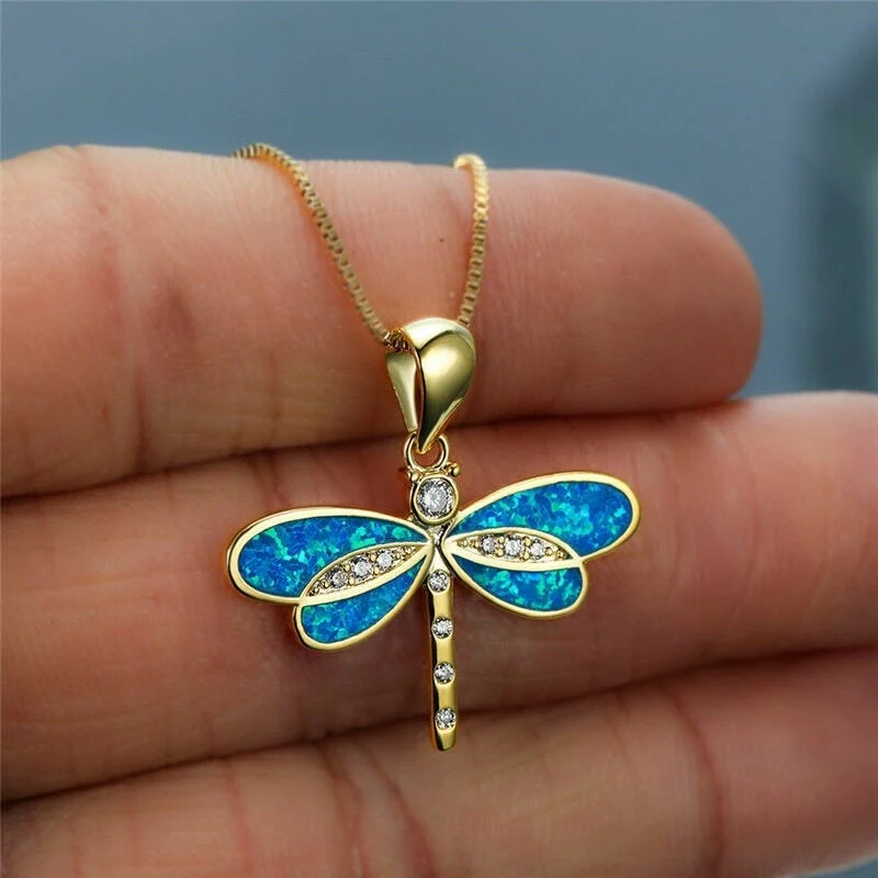 Dragonfly Necklace in Gold with Opal - Image 2
