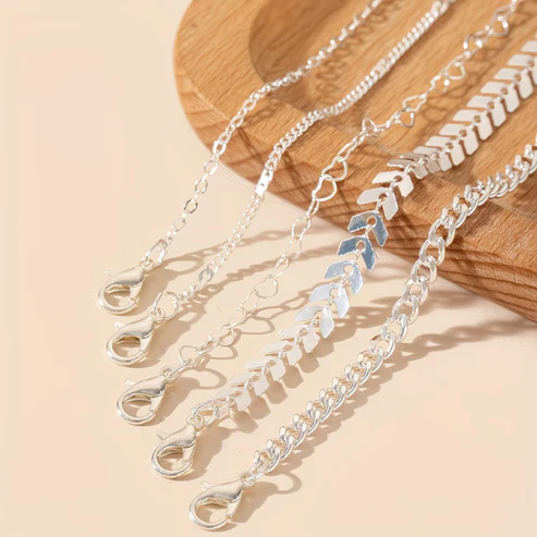 Set of 5 Elegant Minimalist Ankle Bracelets - Image 3
