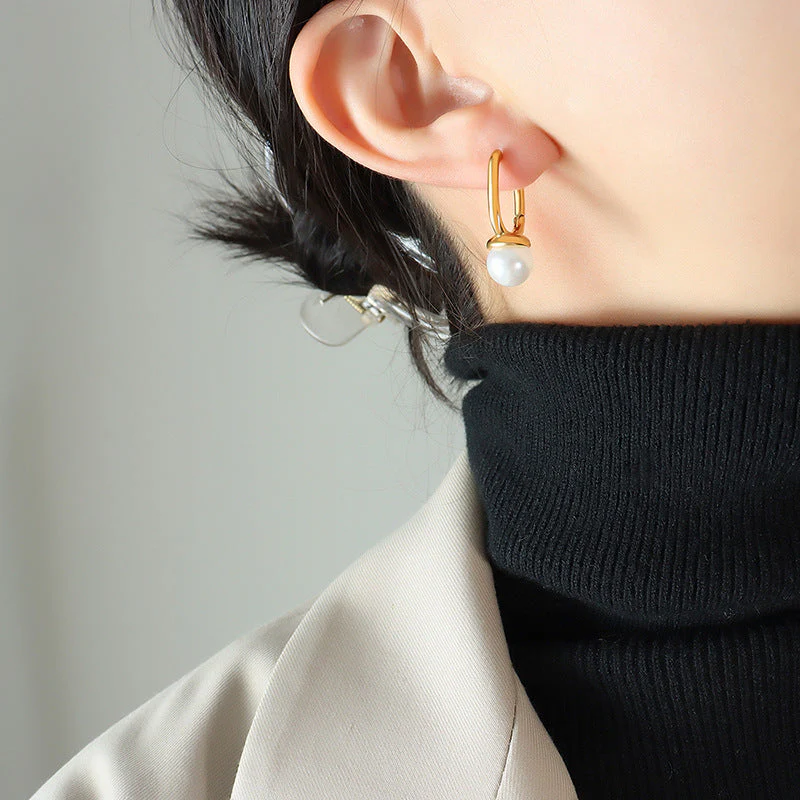 Geometric Pearl Veers Earrings - Image 2