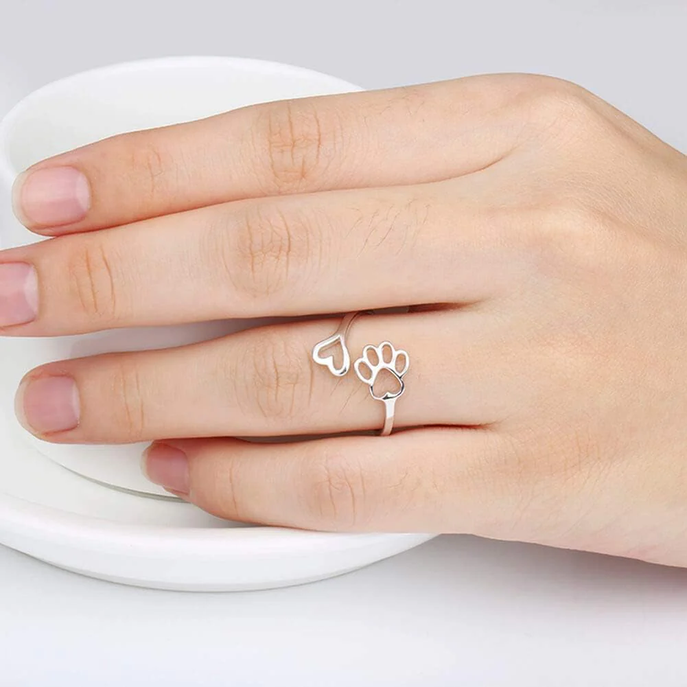 Handcrafted Paw & Heart Ring – Adjustable 925 Sterling Silver - Image 2