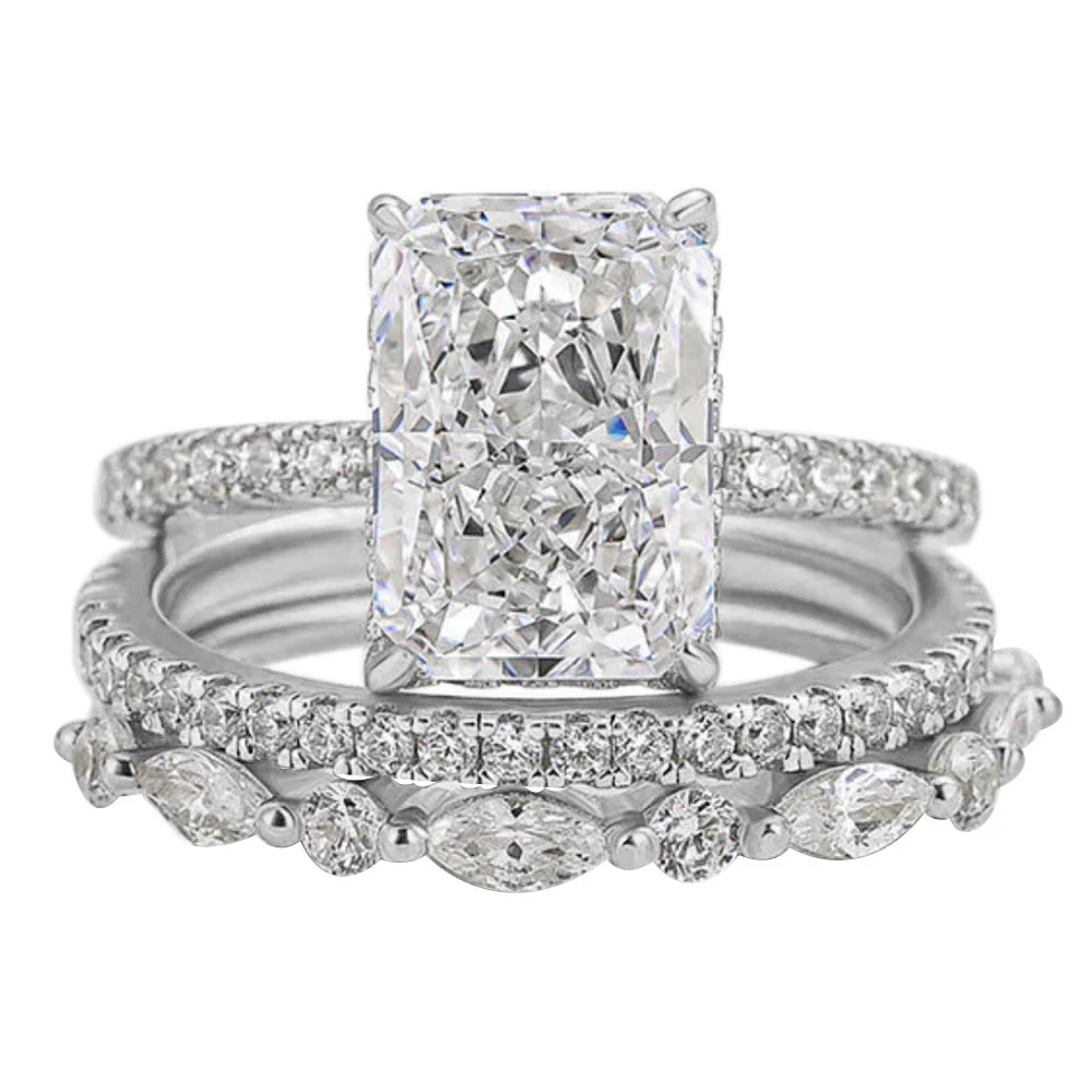 Jaily 3PC Wedding Ring Set | White Gold