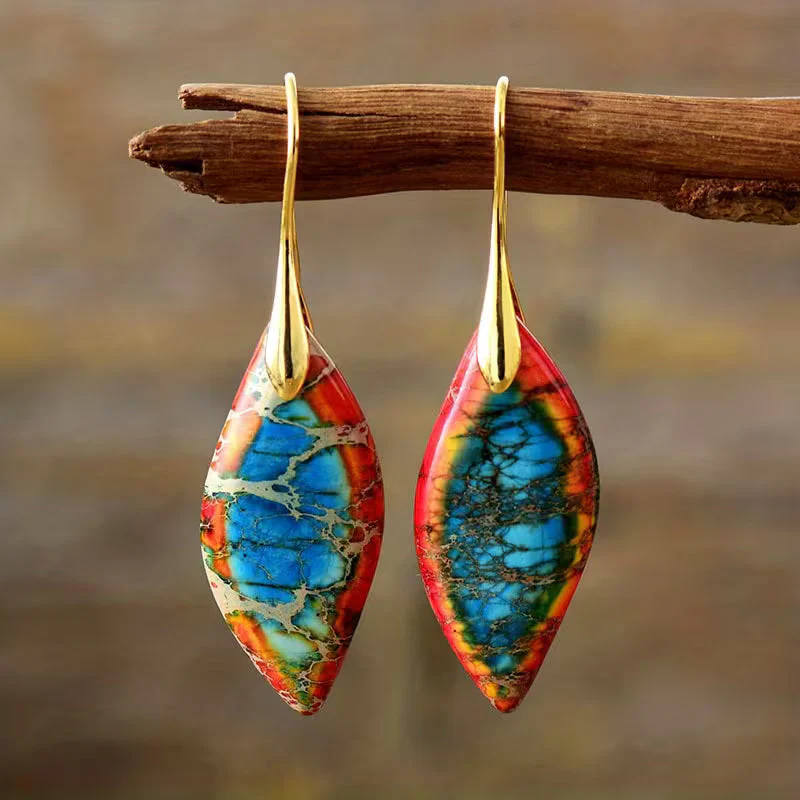 Natural Stone Leaf Drop Earrings - Image 2