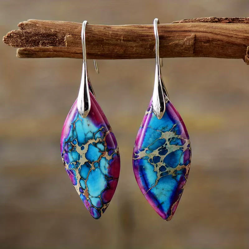 Natural Stone Leaf Drop Earrings - Image 3