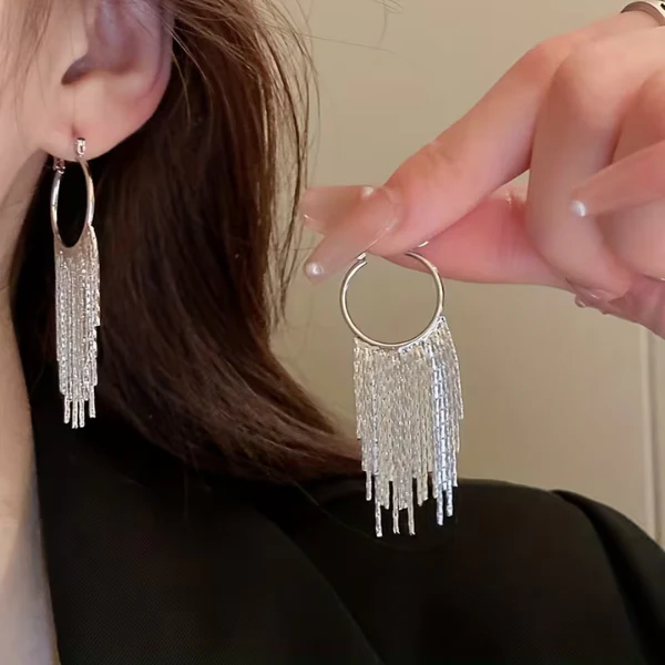 Elegant Tassel and Sparkle Chain Drop Earrings - Image 2