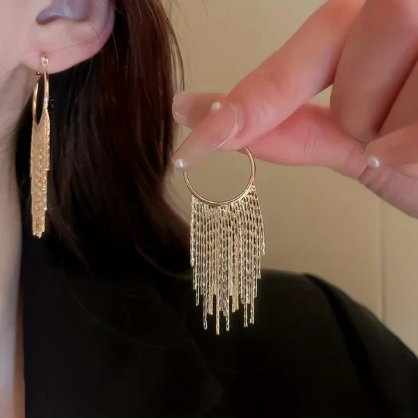 Elegant Tassel and Sparkle Chain Drop Earrings - Image 3