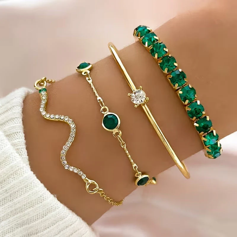 Gold Gemstone Bracelet Set