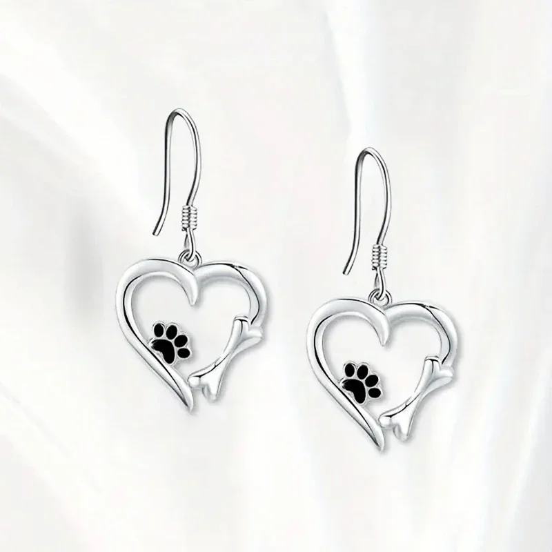 Silver Drop Earrings with Heart & Paw Design - Image 5
