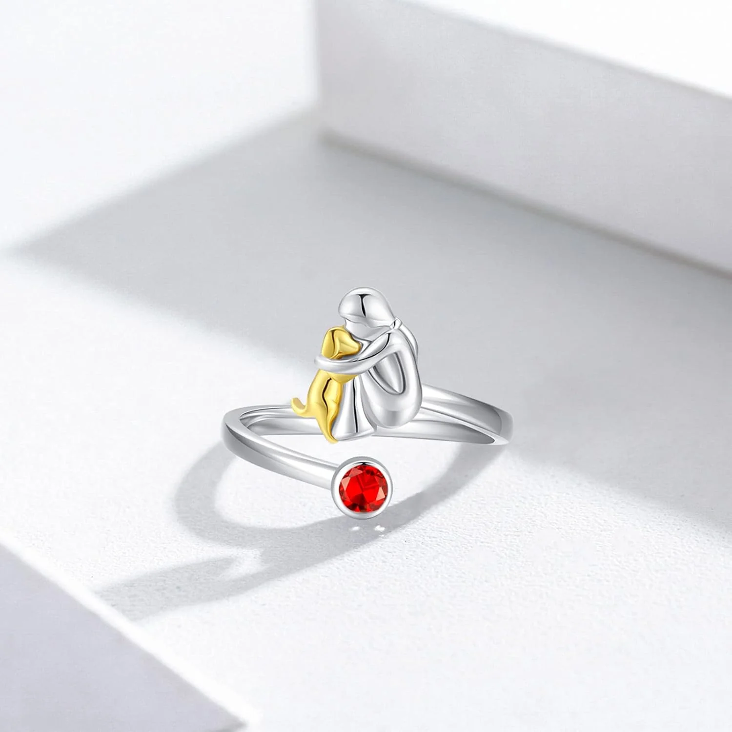 Sterling Silver Dog & Girl Ring – Adjustable and Symbolic