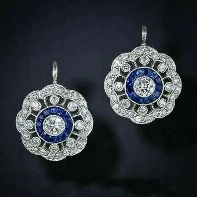 Vintage Blue Zirconia Mandala Earrings