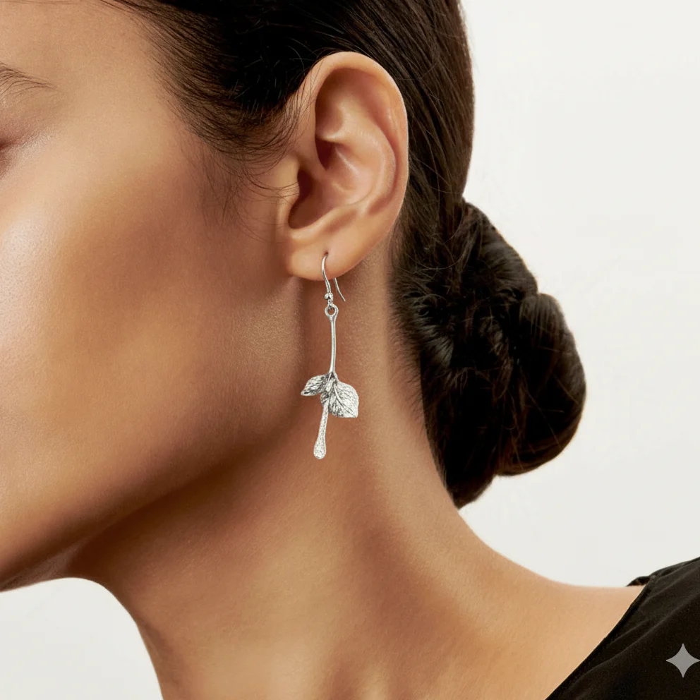 Vintage Silver Leaf Earrings - Image 2